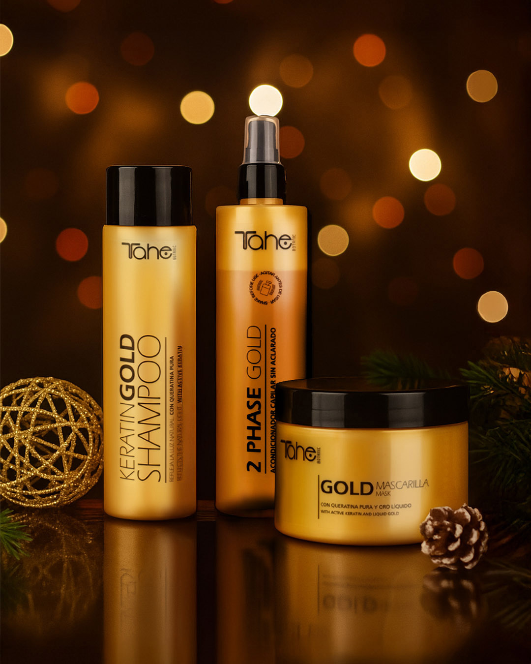 Pack de Tahe Gold especial de Navidad con champú, mascarilla y bio fluid