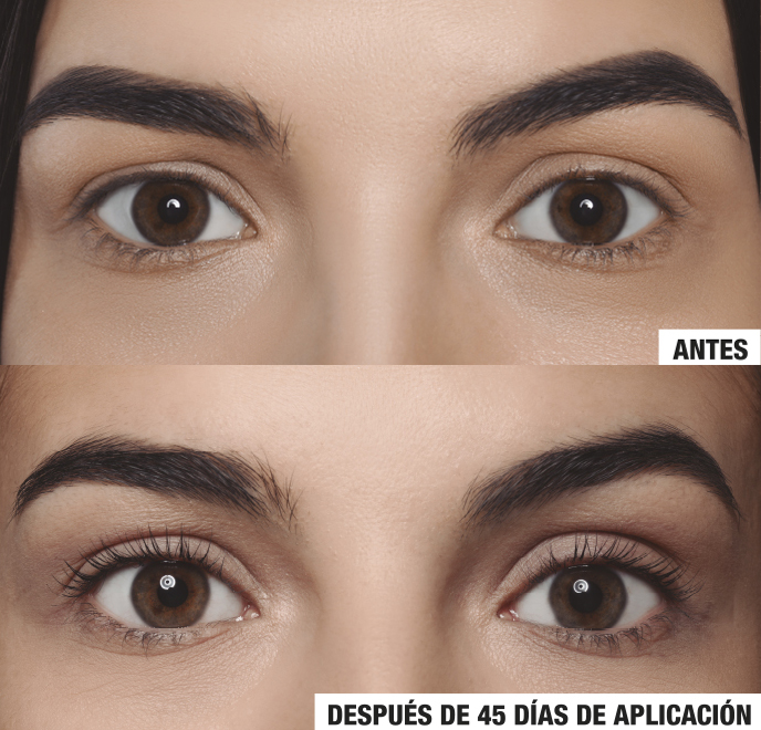 Antes y después del uso de EyeLash Peptide T98 Eyes