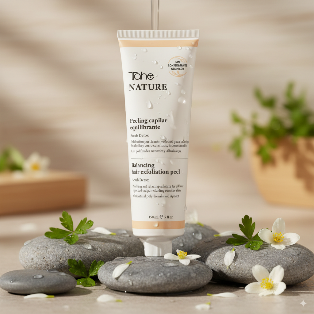Peeling capilar equilibrante Tahe Nature en tubo de 150 ml, exfoliante suave para cuero cabelludo.