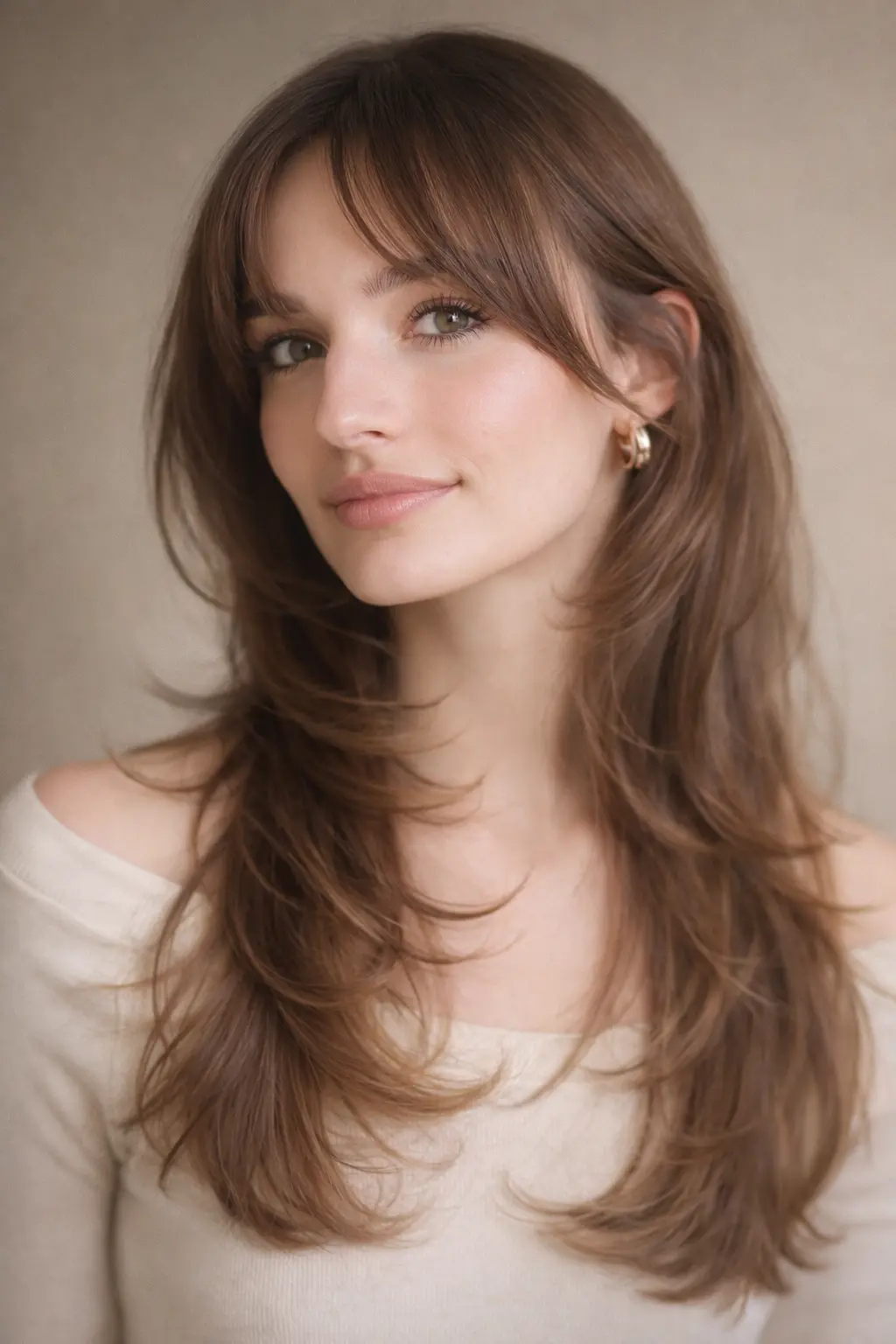 Mujer con pelo fino con flequillo mariposa