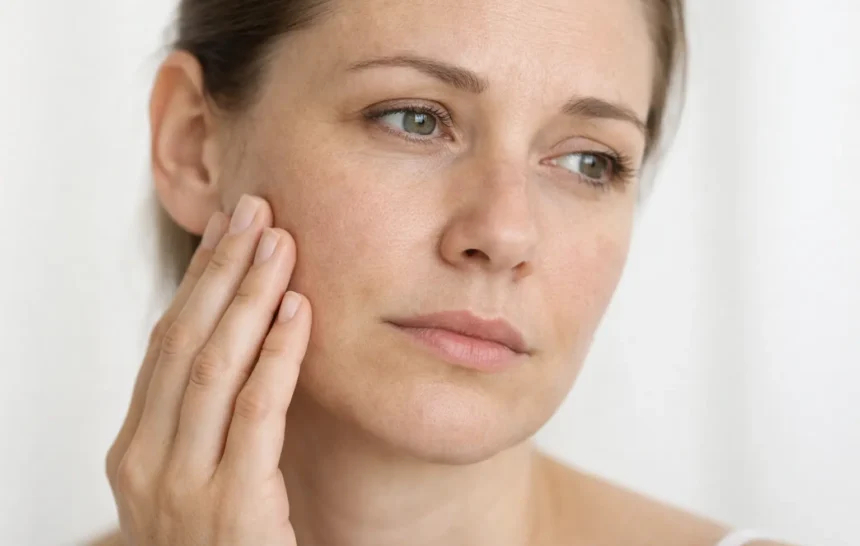 Piel sin brillo Mujer con la piel sin brillo