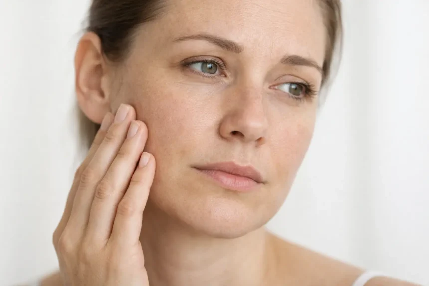 Piel sin brillo Mujer con la piel sin brillo