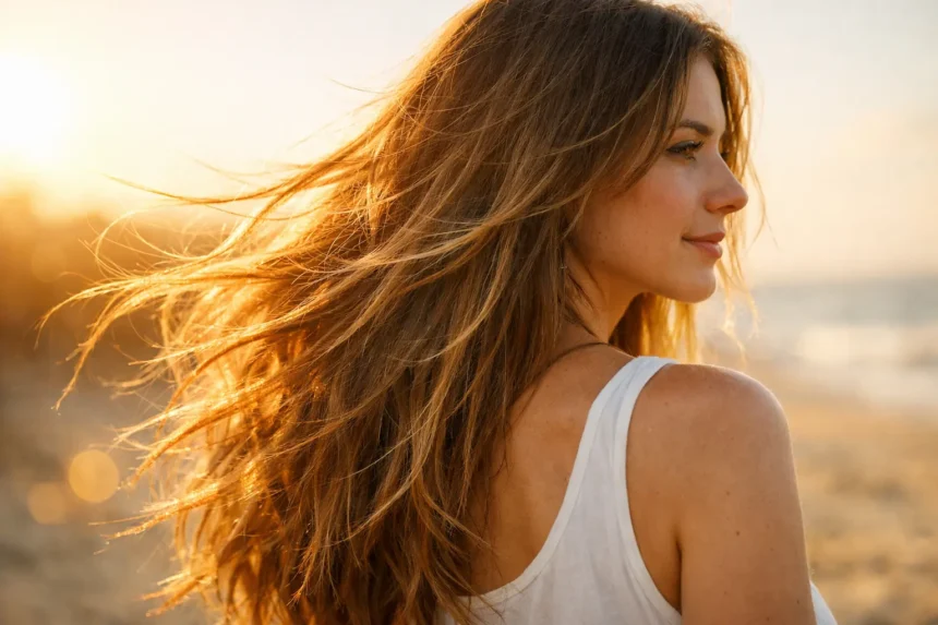 Sol y cabello Mujer con el cabello al sol