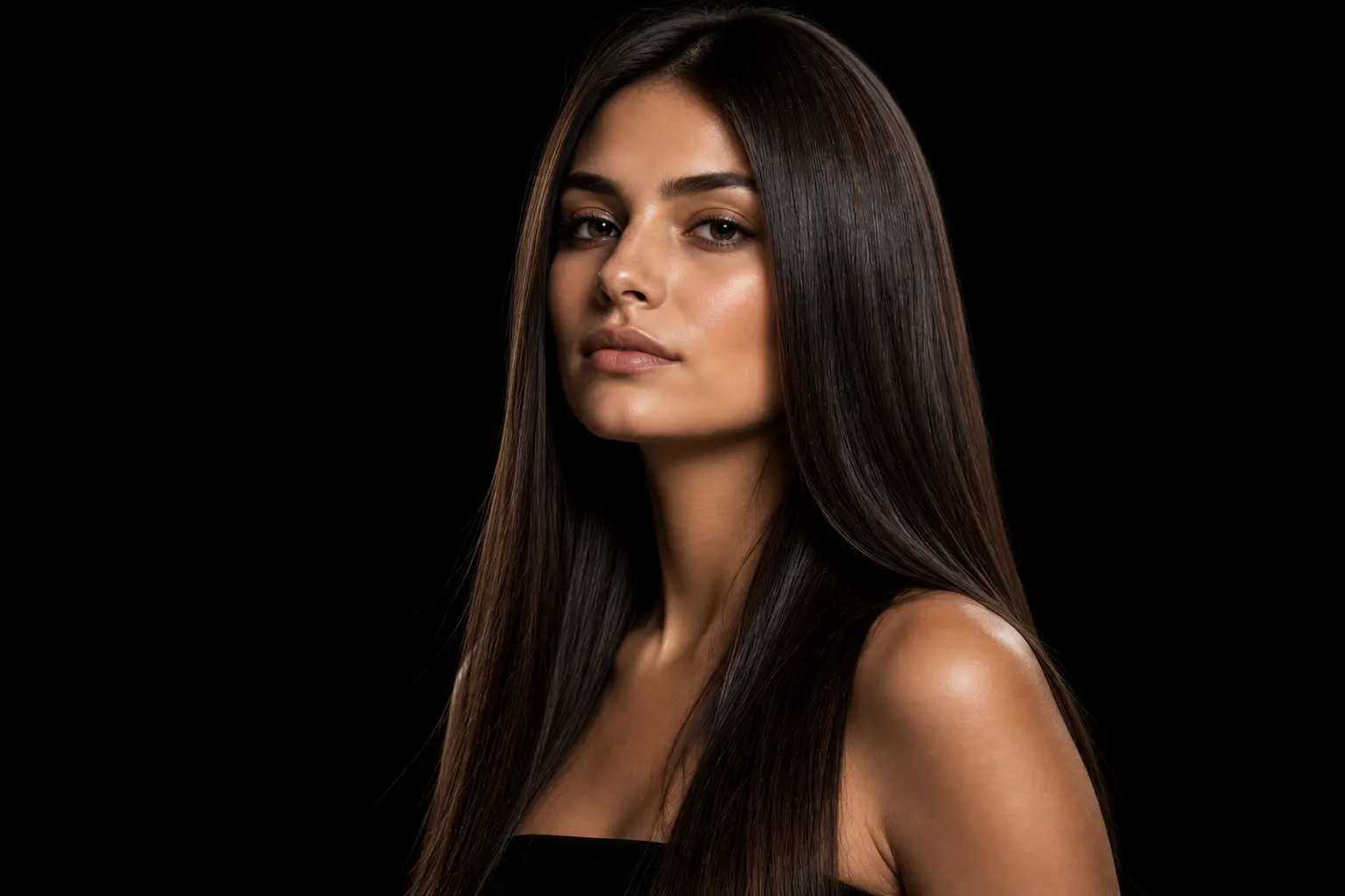 Modelo con pelo sin frizz y pulido