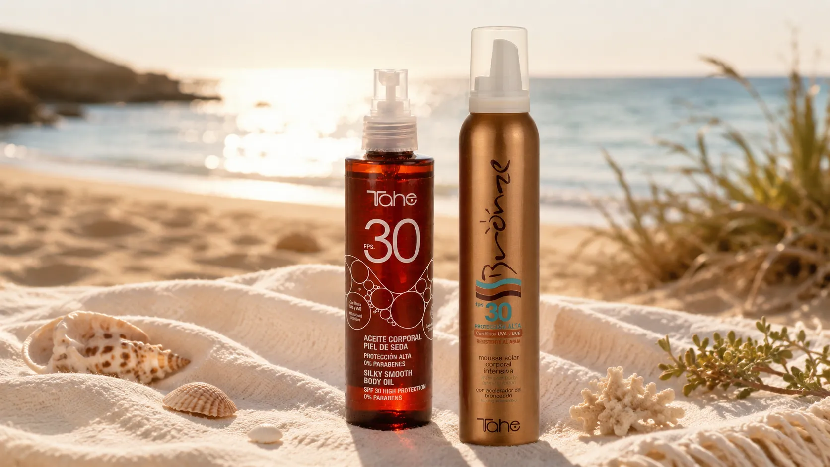 Potenciadores del bronceado de Tahe con protección solar FPS 30