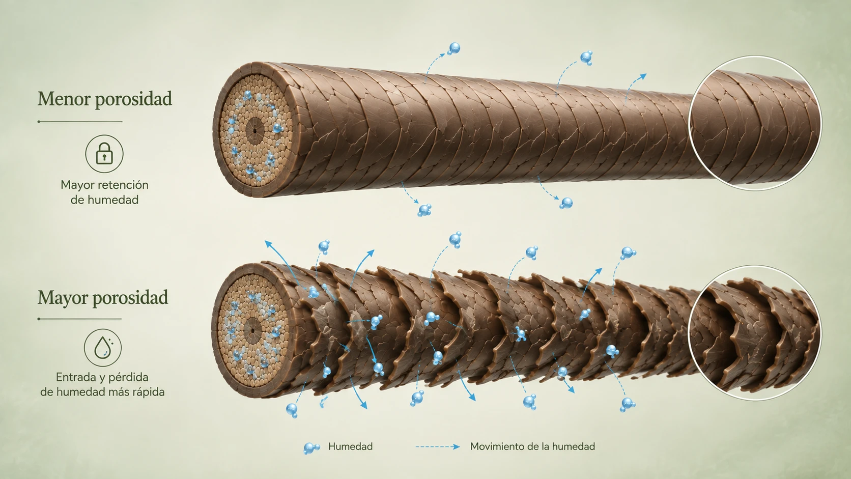 Gráfica comparativa sobre un pelo poroso