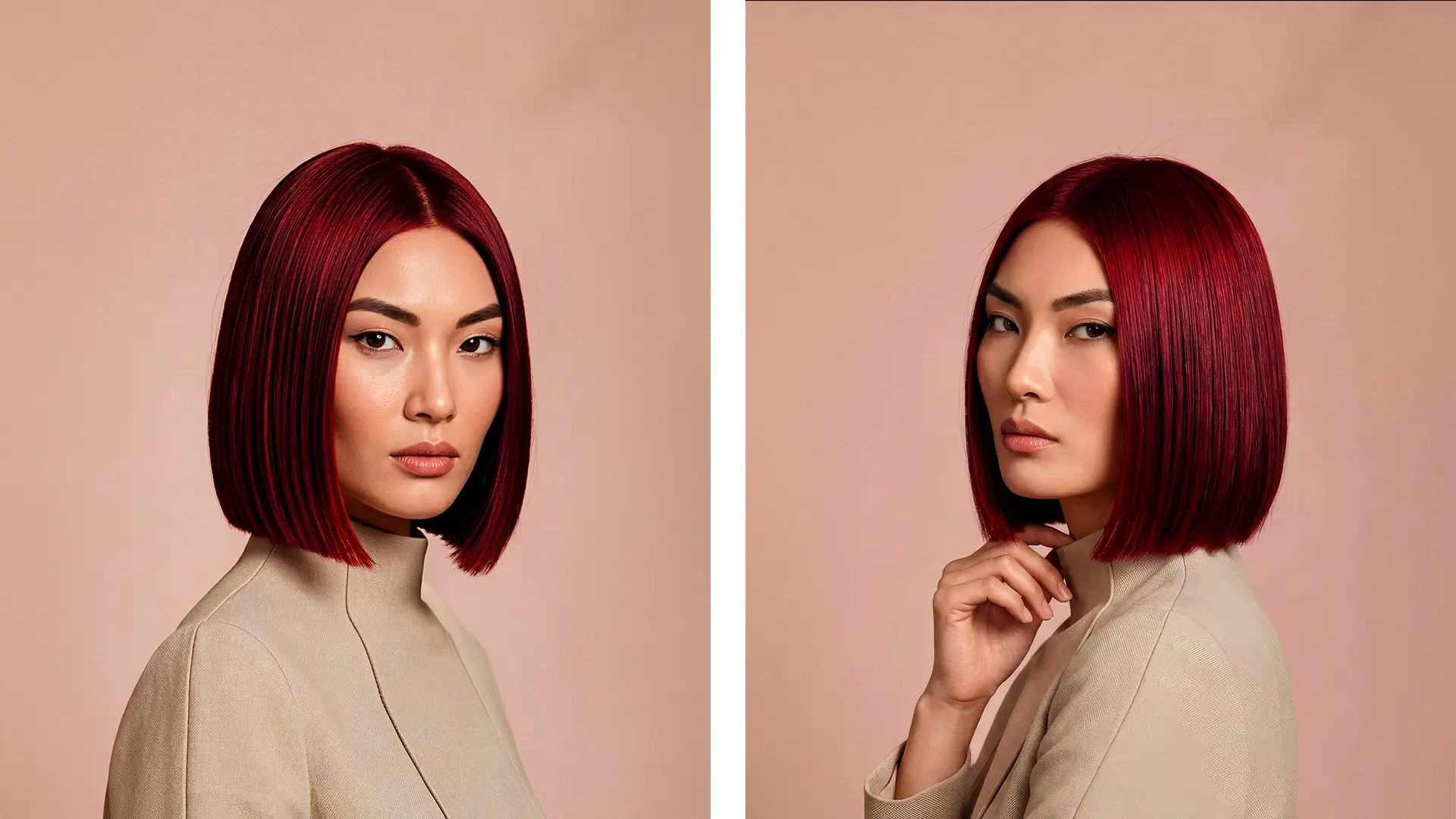 Modelo con color de pelo rojo cereza