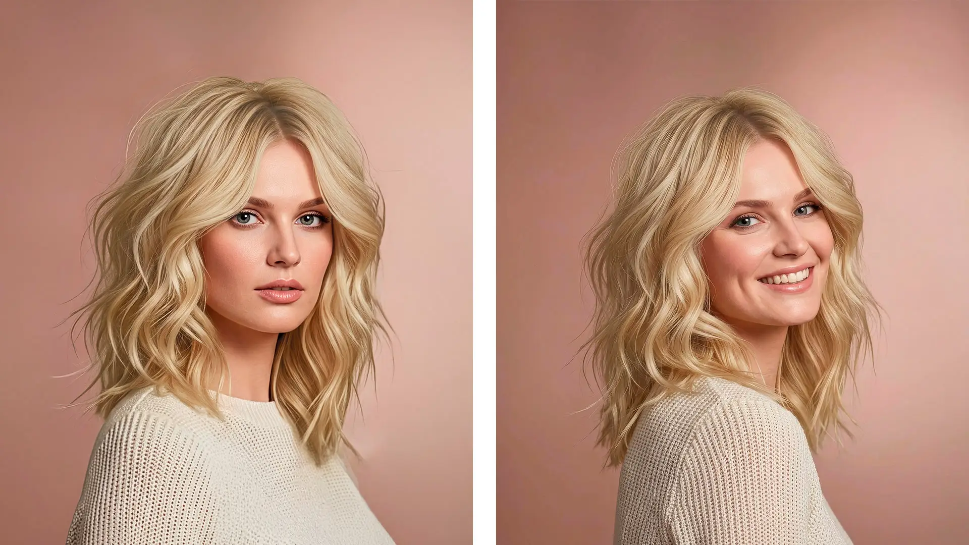 Modelo con pelo rubio cremoso y beige